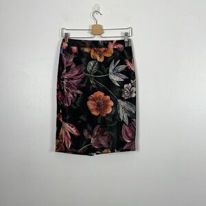 J Crew Collection pencil skirt women's size double zero floral lined zip closure